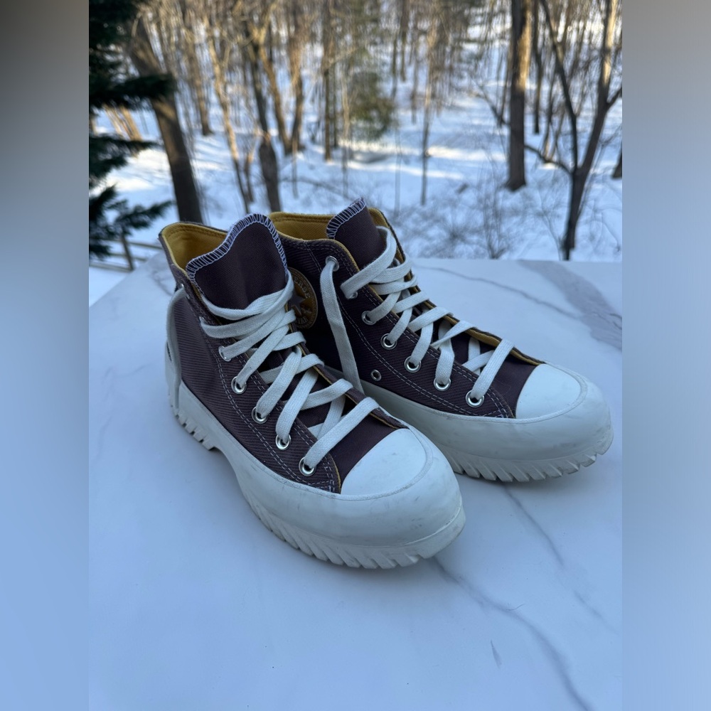 Converse Run Star Hike Platform High Top Sneakers Brown Canvas Lug Sole Women 7 - Picture 2 of 6